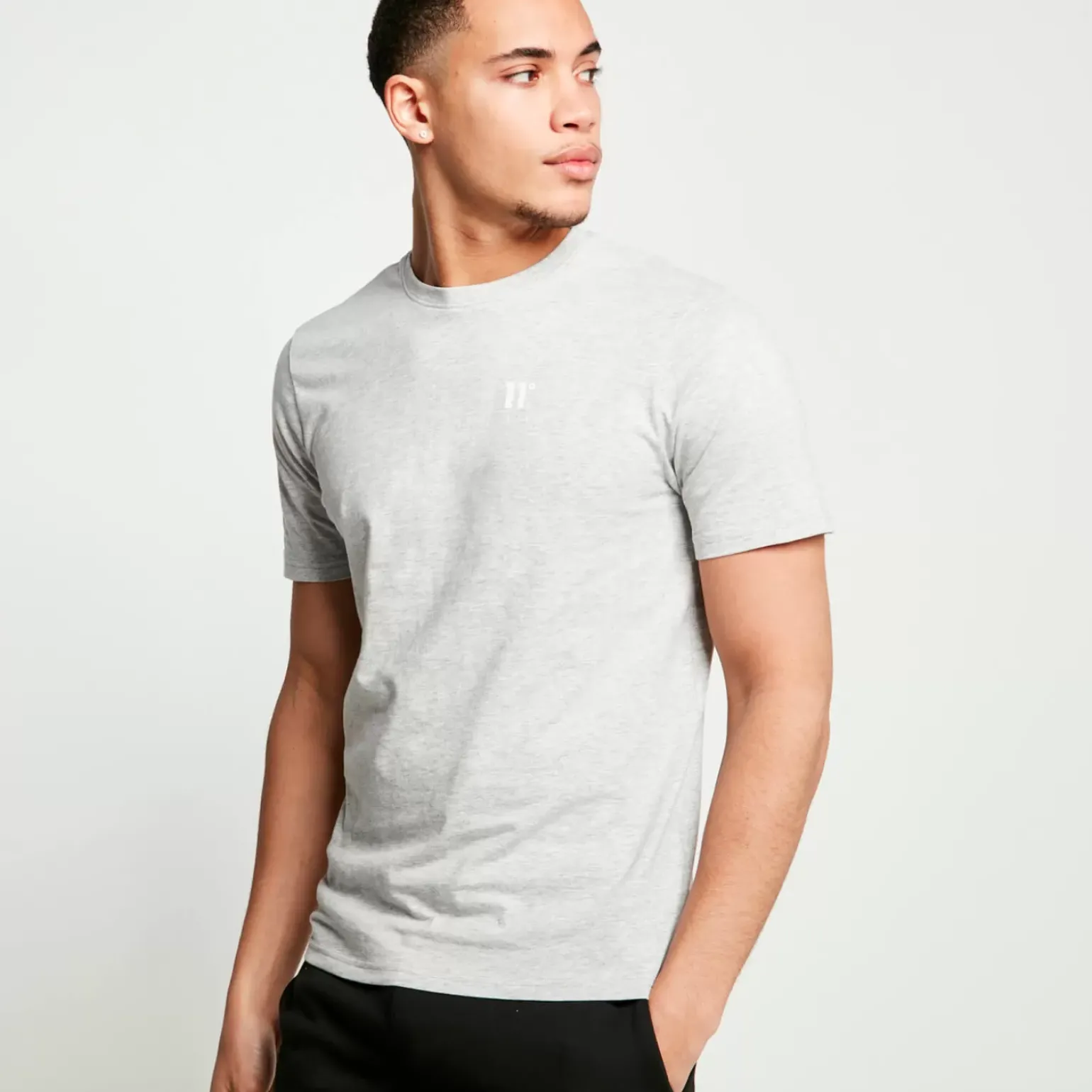 11 Degrees 3 Pack Essential Short Sleeve T-Shirts – Black / White / Grey Marl