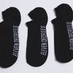 11 Degrees 3 Pack Text Graphic Trainer Liner Socks – Black/Black/Black