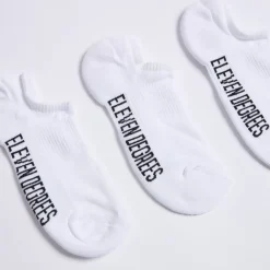 11 Degrees 3 Pack Text Graphic Trainer Liner Socks – White/White/White