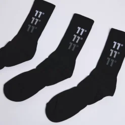 11 Degrees 3 Pack Triple Logo Socks – Black/Black/Black