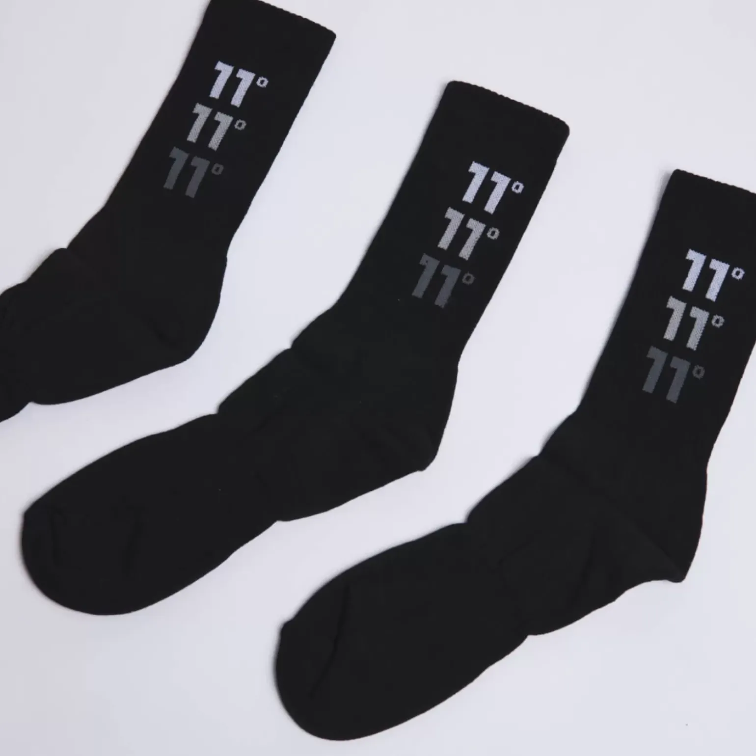 11 Degrees 3 Pack Triple Logo Socks – Black/Black/Black