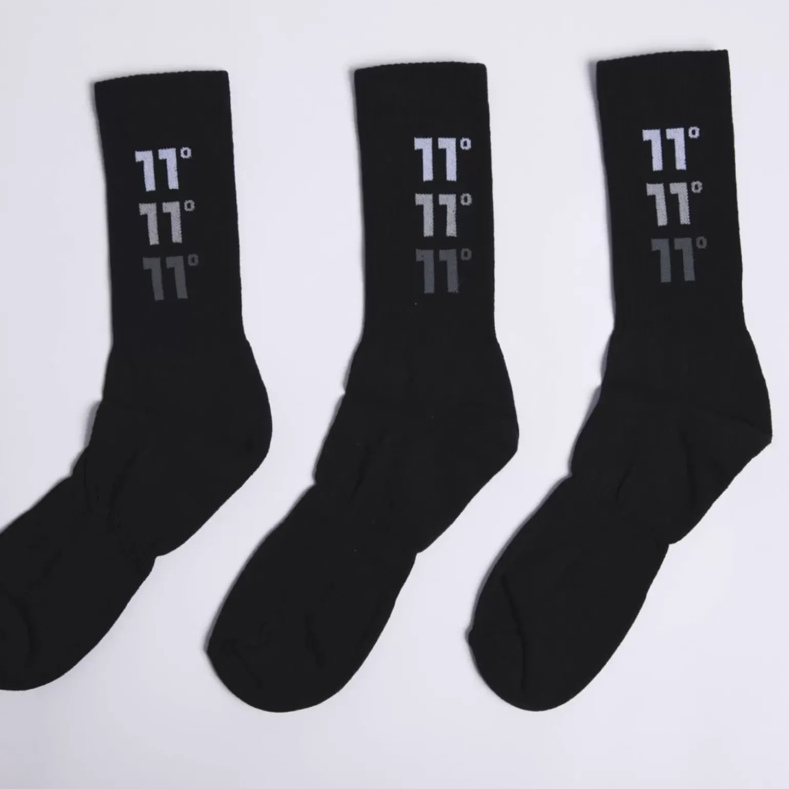 11 Degrees 3 Pack Triple Logo Socks – Black/Black/Black