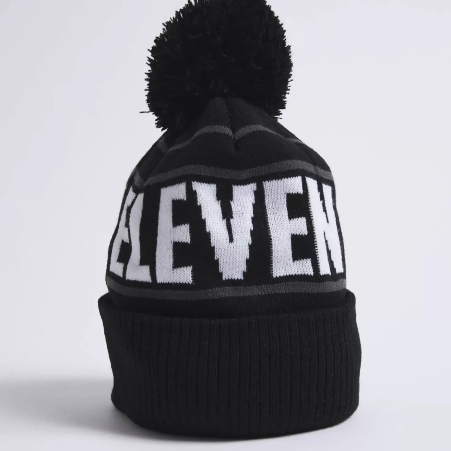 11 Degrees Branded Bobble Hat – Black/White/Charcoal