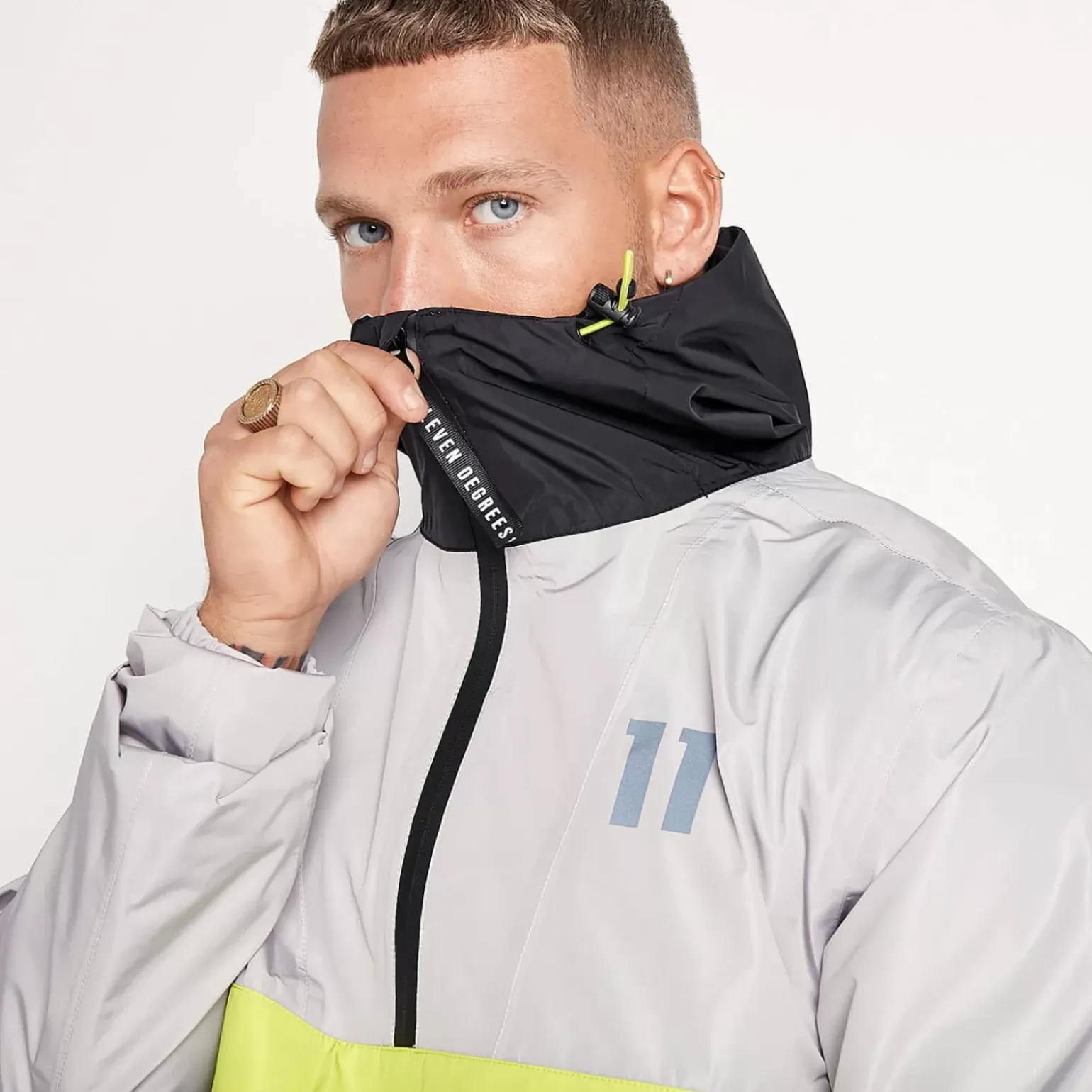 11 Degrees Colour Block Hurricane Jacket – Silver / Black / Limeade
