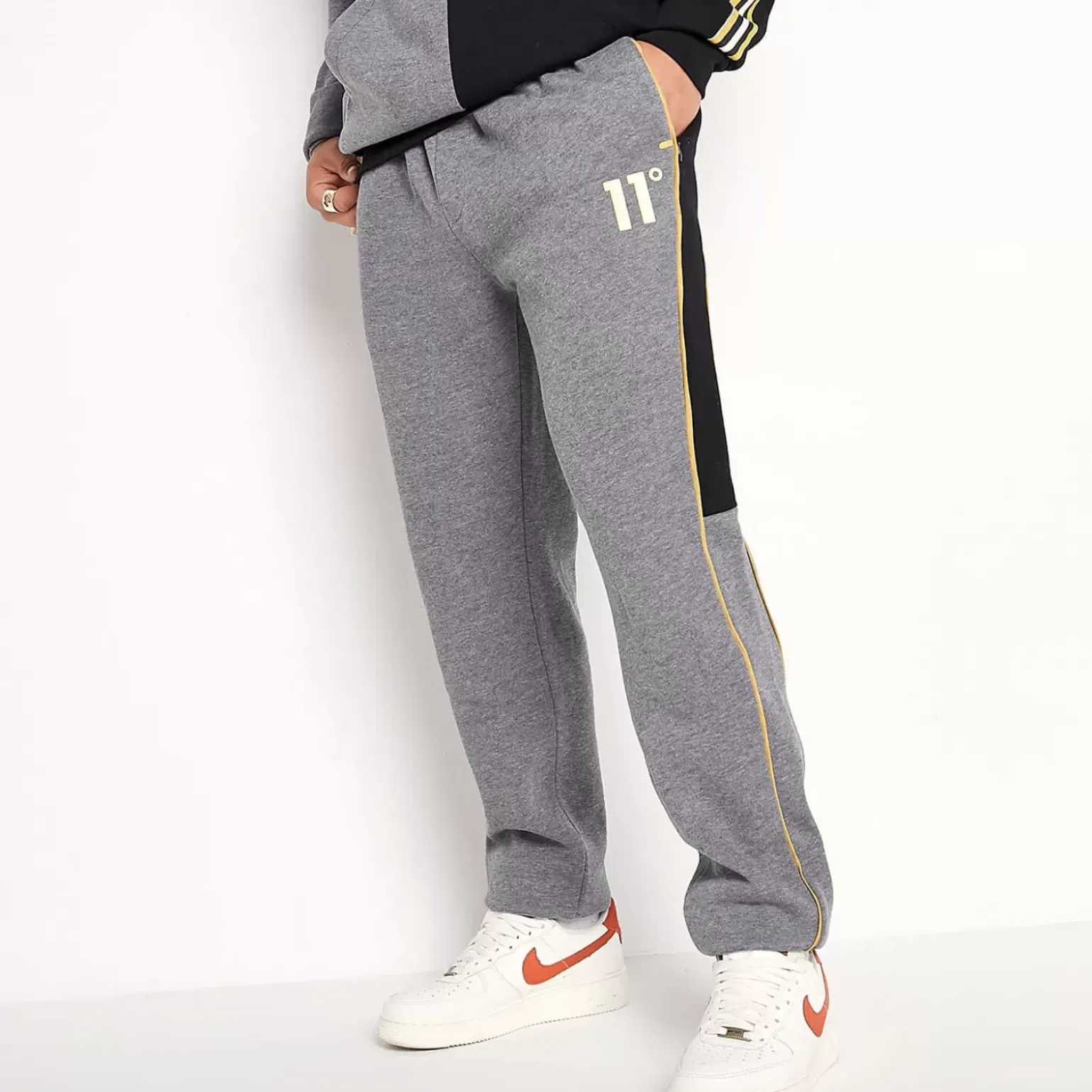 11 Degrees Colour Block Joggers Regular Fit – Charcoal Marl / Black / Gold
