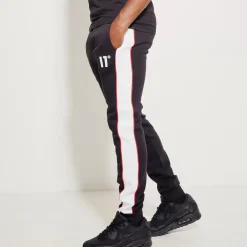 11 Degrees Colour Block Piped Joggers Regular Fit – Black / White / Goji Berry Red