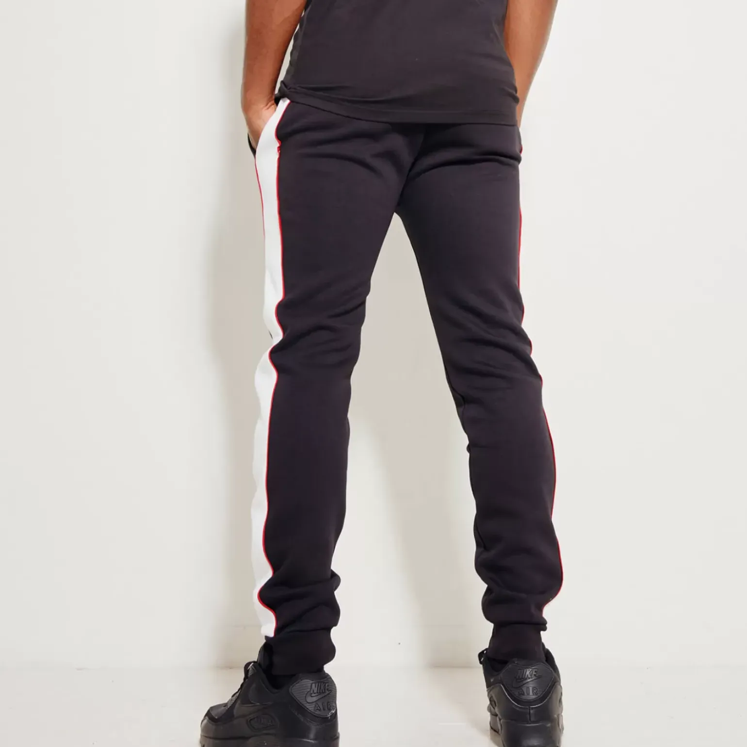 11 Degrees Colour Block Piped Joggers Regular Fit – Black / White / Goji Berry Red