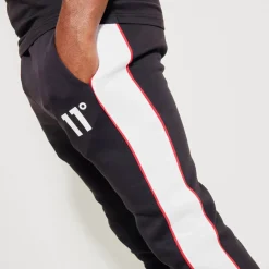 11 Degrees Colour Block Piped Joggers Regular Fit – Black / White / Goji Berry Red