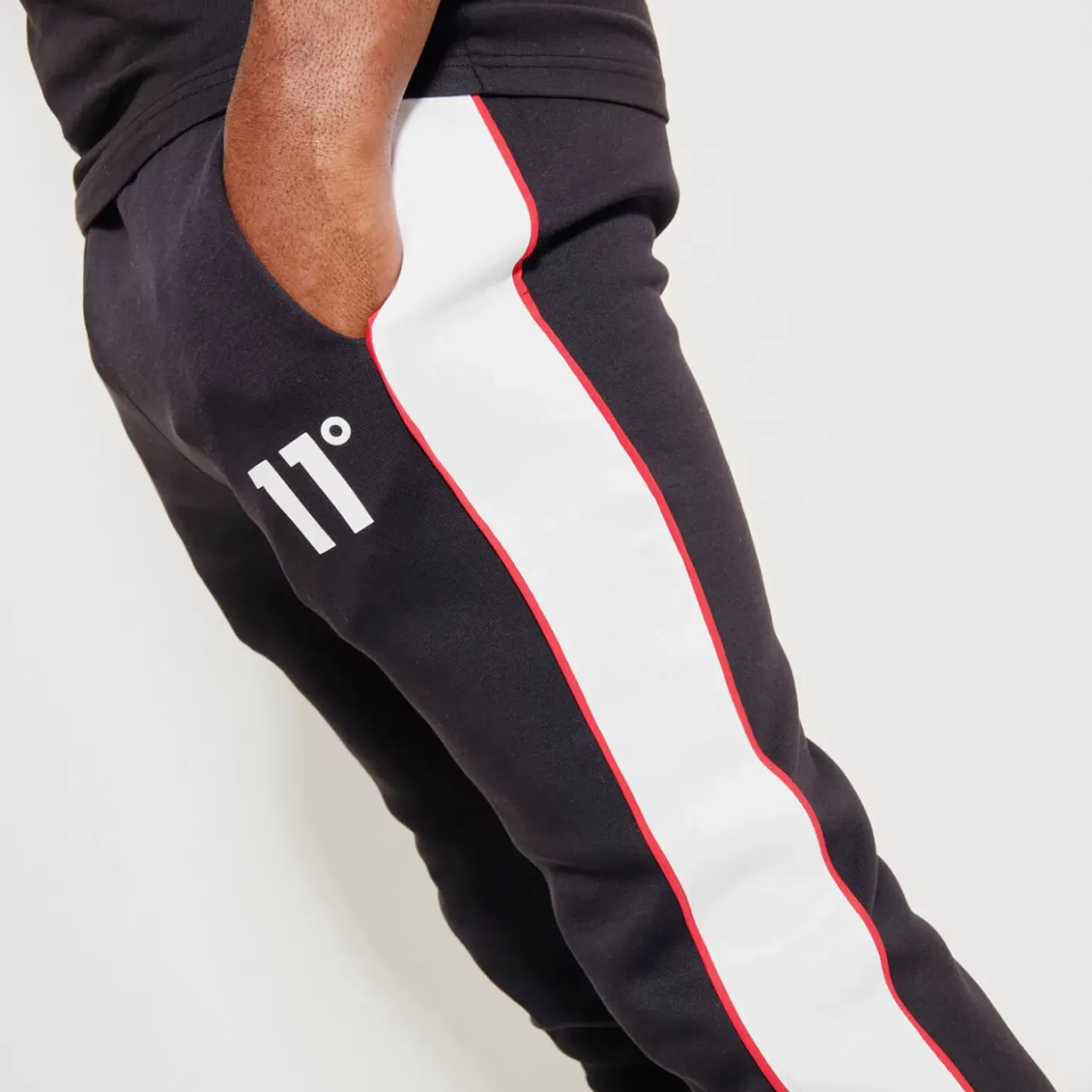 11 Degrees Colour Block Piped Joggers Regular Fit – Black / White / Goji Berry Red