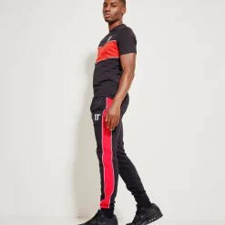 11 Degrees Colour Block Piped Joggers Regular Fit – Black / Goji Berry Red / White