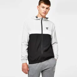 11 Degrees Colour Block Track Top With Hood – Black / Vapour Grey / White
