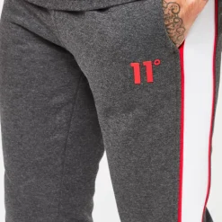 11 Degrees Cut & Sew Colour Block Piped Regular Fit Joggers – Black Marl / White / Goji Berry Red