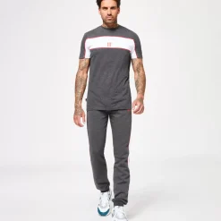 11 Degrees Cut & Sew Colour Block Piped Regular Fit Joggers – Black Marl / White / Goji Berry Red