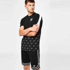11 Degrees Cut & Sew Panel Muscle Fit Short Sleeve T-Shirt – Black/White