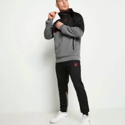 11 Degrees Cut And Sew Piped Track Pants – Black/Charcoal/Ski Patrol Red