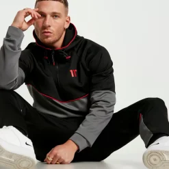 11 Degrees Cut And Sew Piped Track Pants – Black/Charcoal/Ski Patrol Red