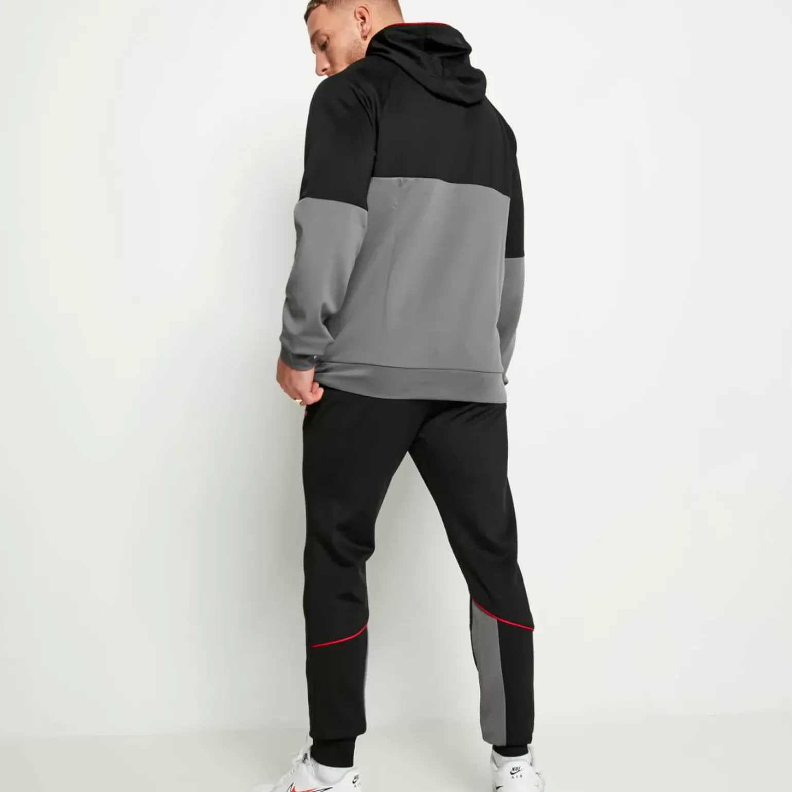 11 Degrees Cut And Sew Piped Quarter Zip Track Top With Hood – Black/Charcoal/Ski Patrol Red