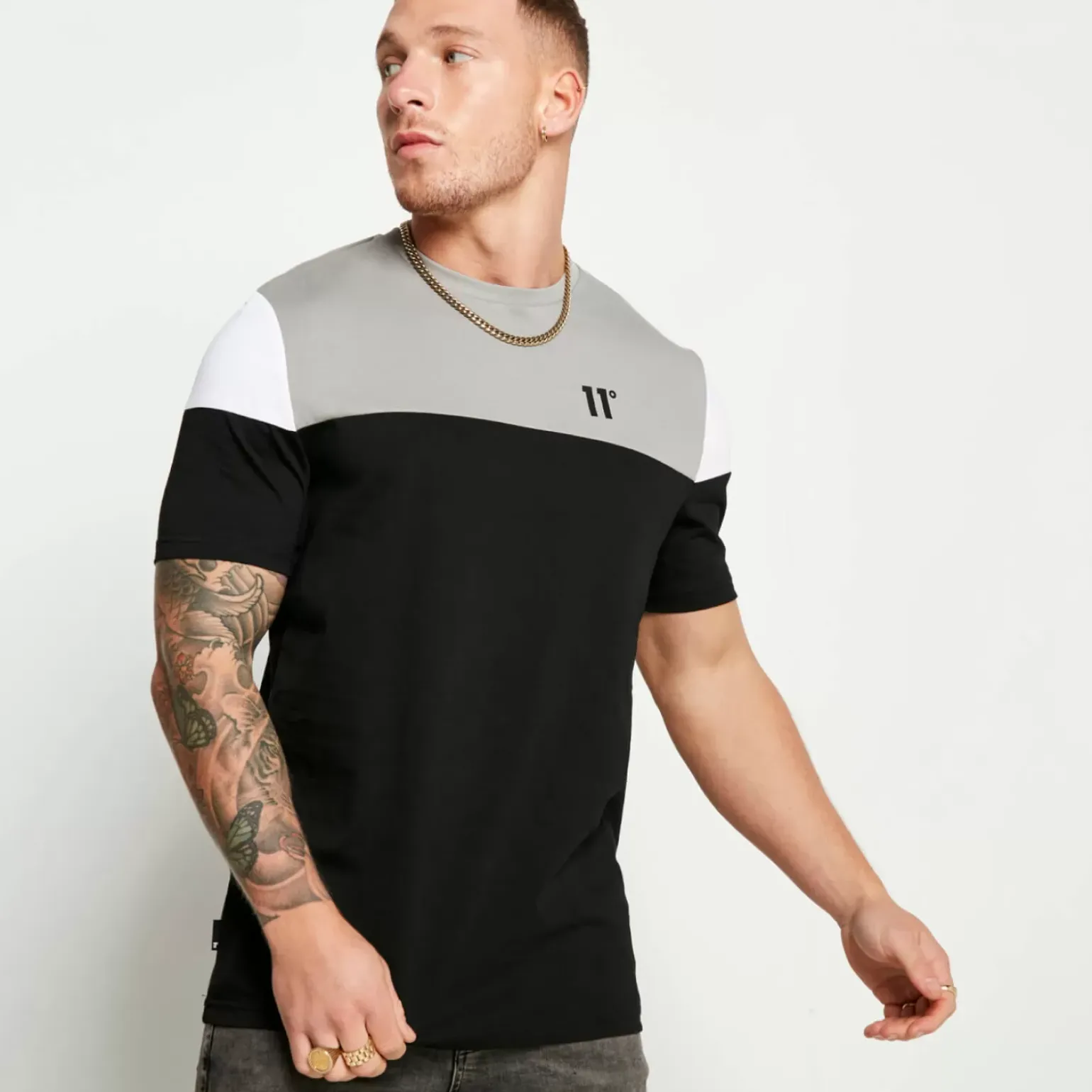 11 Degrees Cut And Sew Short Sleeve T-Shirt – Black/Silver/White