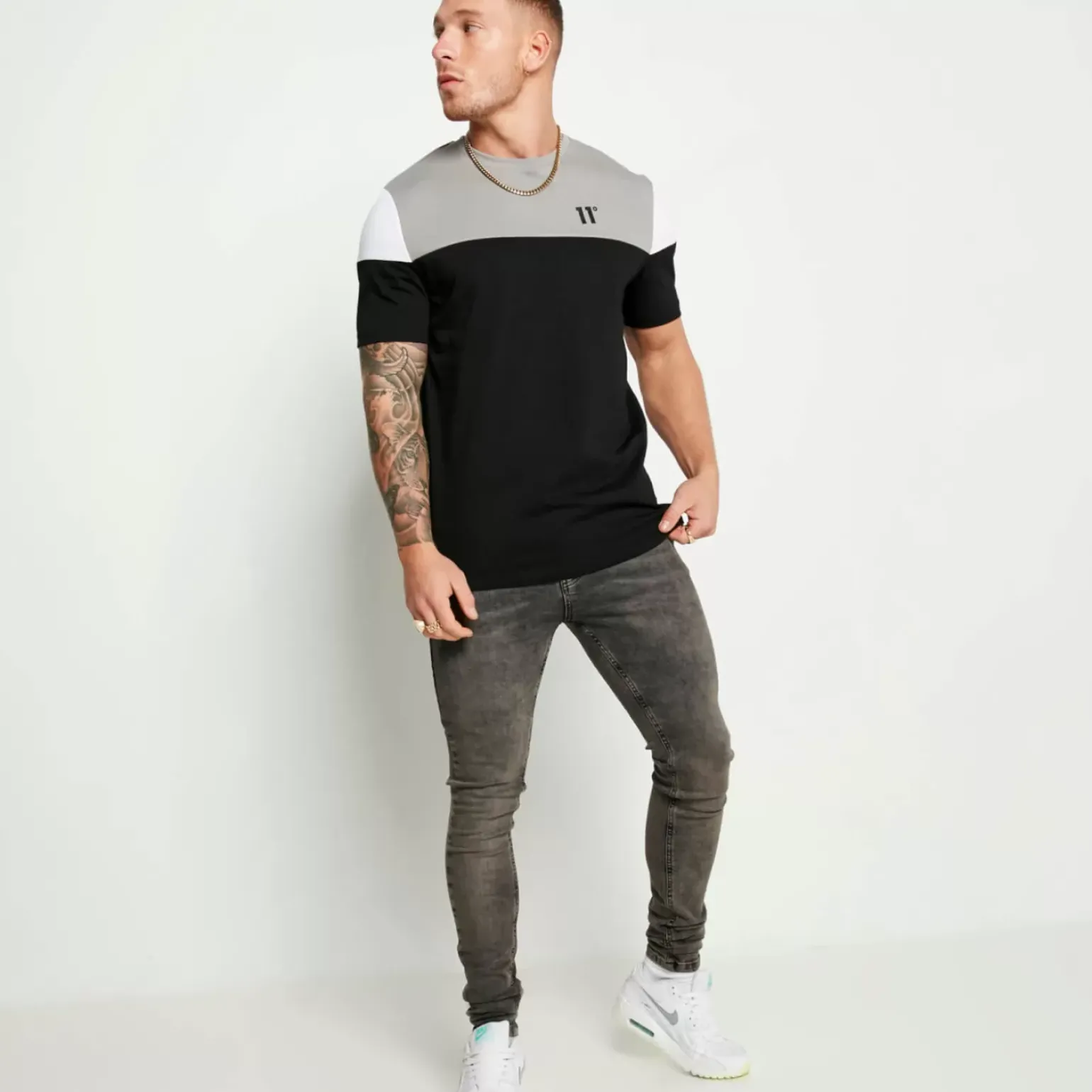 11 Degrees Cut And Sew Short Sleeve T-Shirt – Black/Silver/White