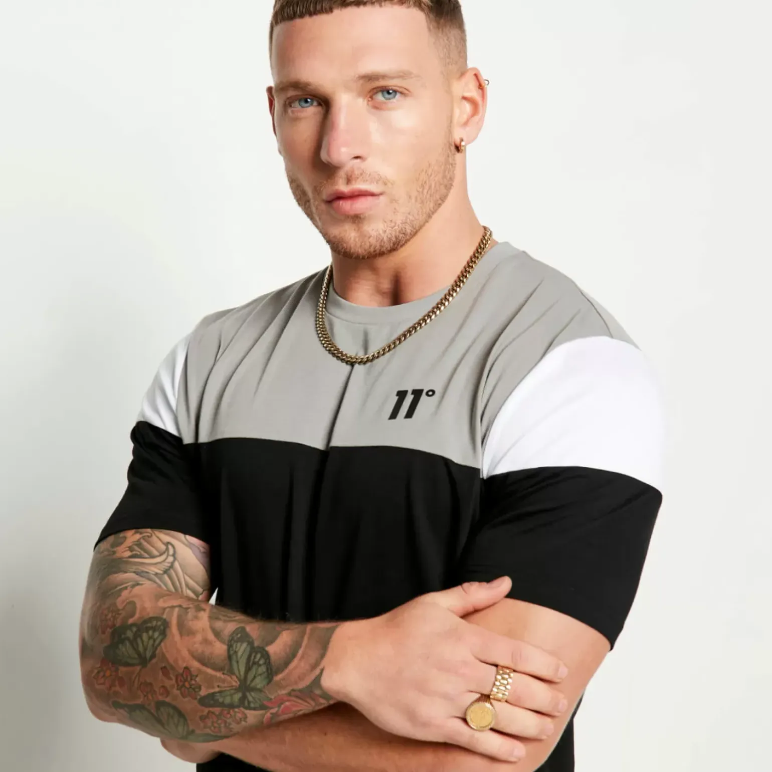 11 Degrees Cut And Sew Short Sleeve T-Shirt – Black/Silver/White
