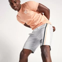 11 Degrees Cut And Sew Tape Detail Poly Shorts – Vapour Grey / White