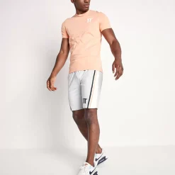 11 Degrees Cut And Sew Tape Detail Poly Shorts – Vapour Grey / White