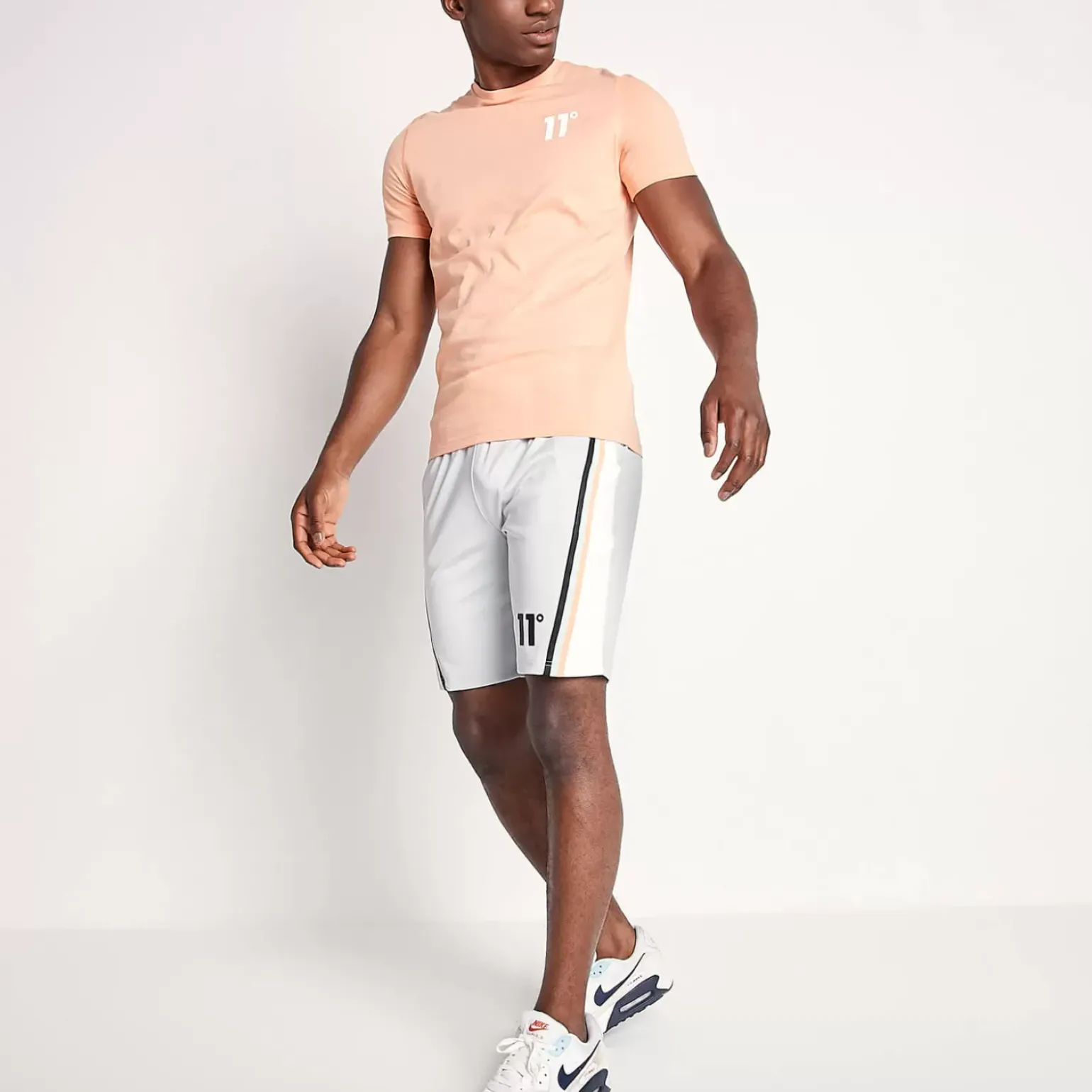 11 Degrees Cut And Sew Tape Detail Poly Shorts – Vapour Grey / White