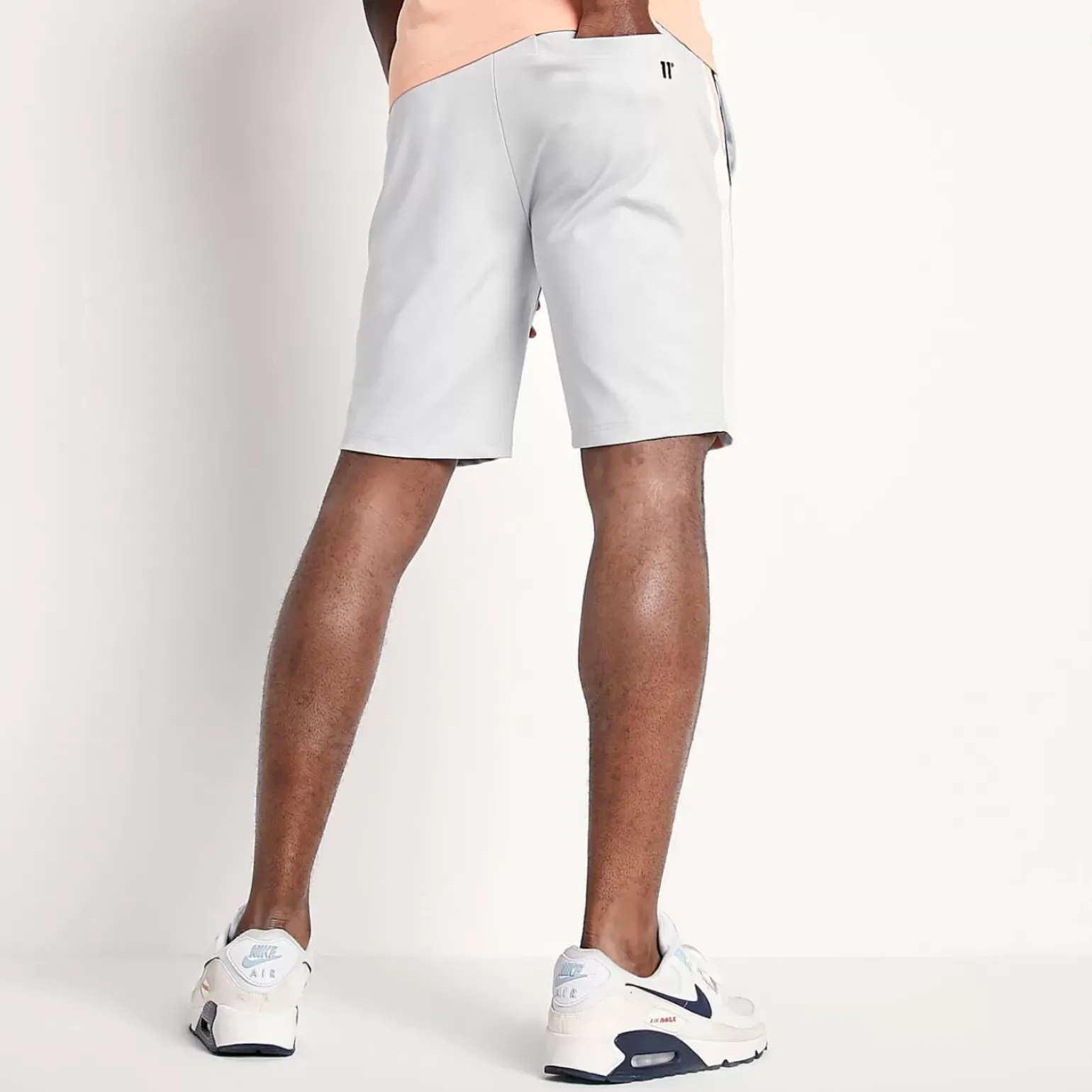11 Degrees Cut And Sew Tape Detail Poly Shorts – Vapour Grey / White