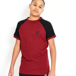 11 Degrees Junior Taped Ringer T-Shirt - Pomegranate/Black