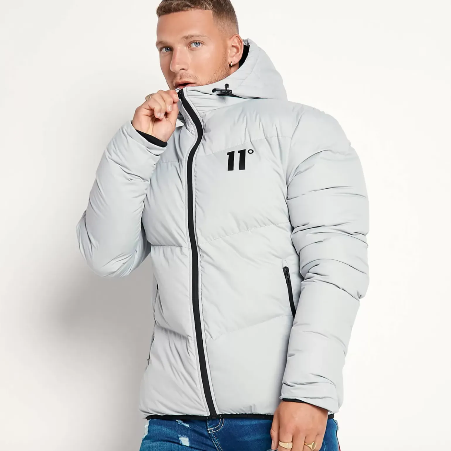 11 Degrees Large Panel Puffer Jacket – Silver