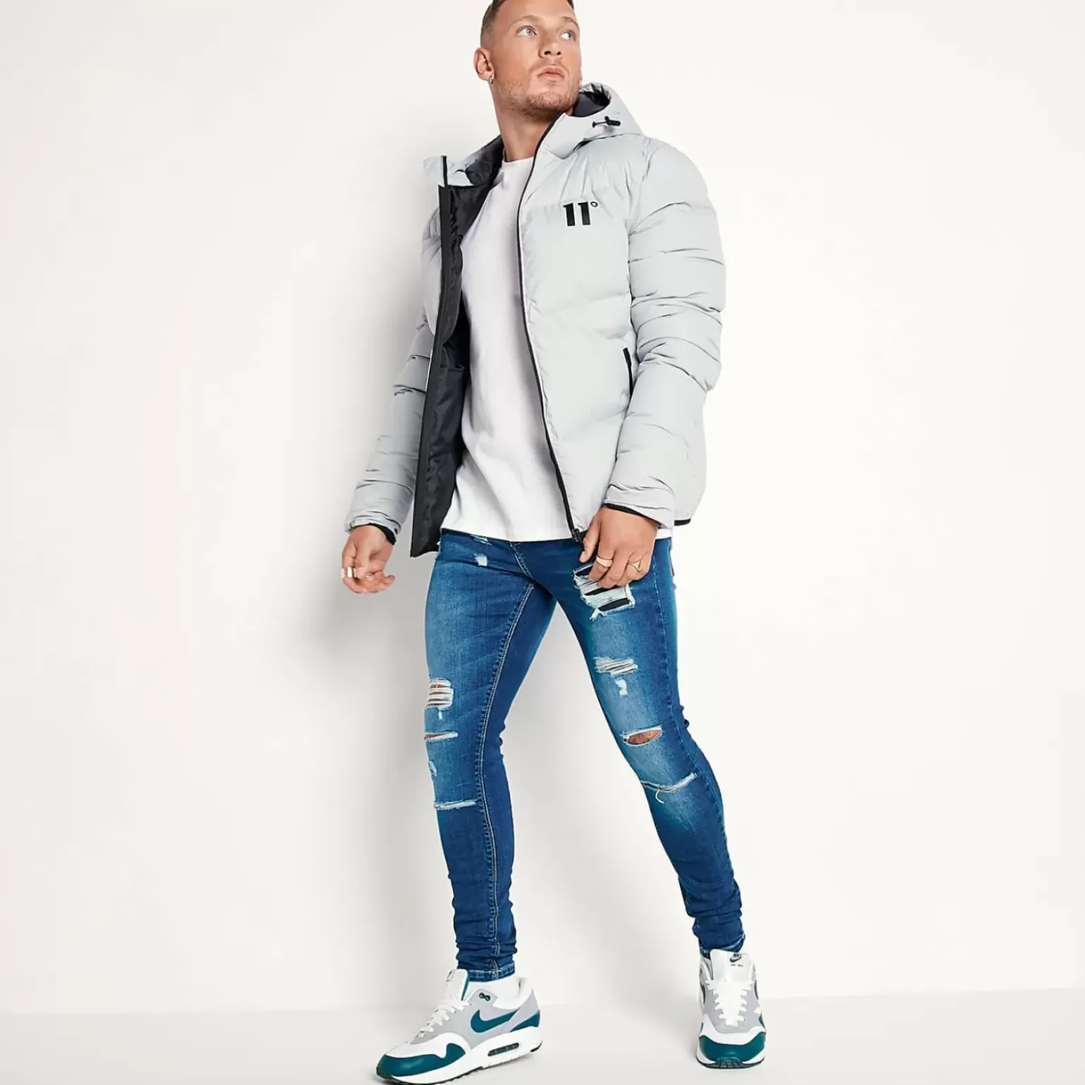11 Degrees Large Panel Puffer Jacket – Silver