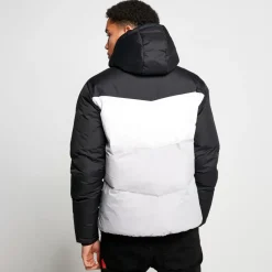 11 Degrees Large Panelled Colour Block Puffer Jacket – Black/White/Vapour Grey