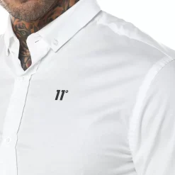 11 Degrees Long Sleeve Contrast Logo Shirt – White