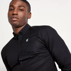11 Degrees Long Sleeve Contrast Logo Shirt – Black