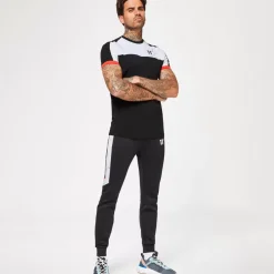 11 Degrees Marble Print Cut & Sew Track Pants – White / Black / Ski Patrol Red