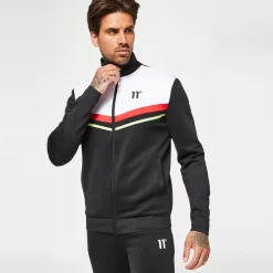 11 Degrees Men'S Colour Block Mesh Insert Track Top - Black/White/Raspberry Red/Sharp Green