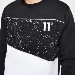 11 Degrees Men'S Splatter Print Piped Cut & Sew Sweatshirt - White/Black/Reflective