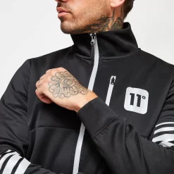 11 Degrees Men'S Stripe Print Track Top - Black/Silver Reflective