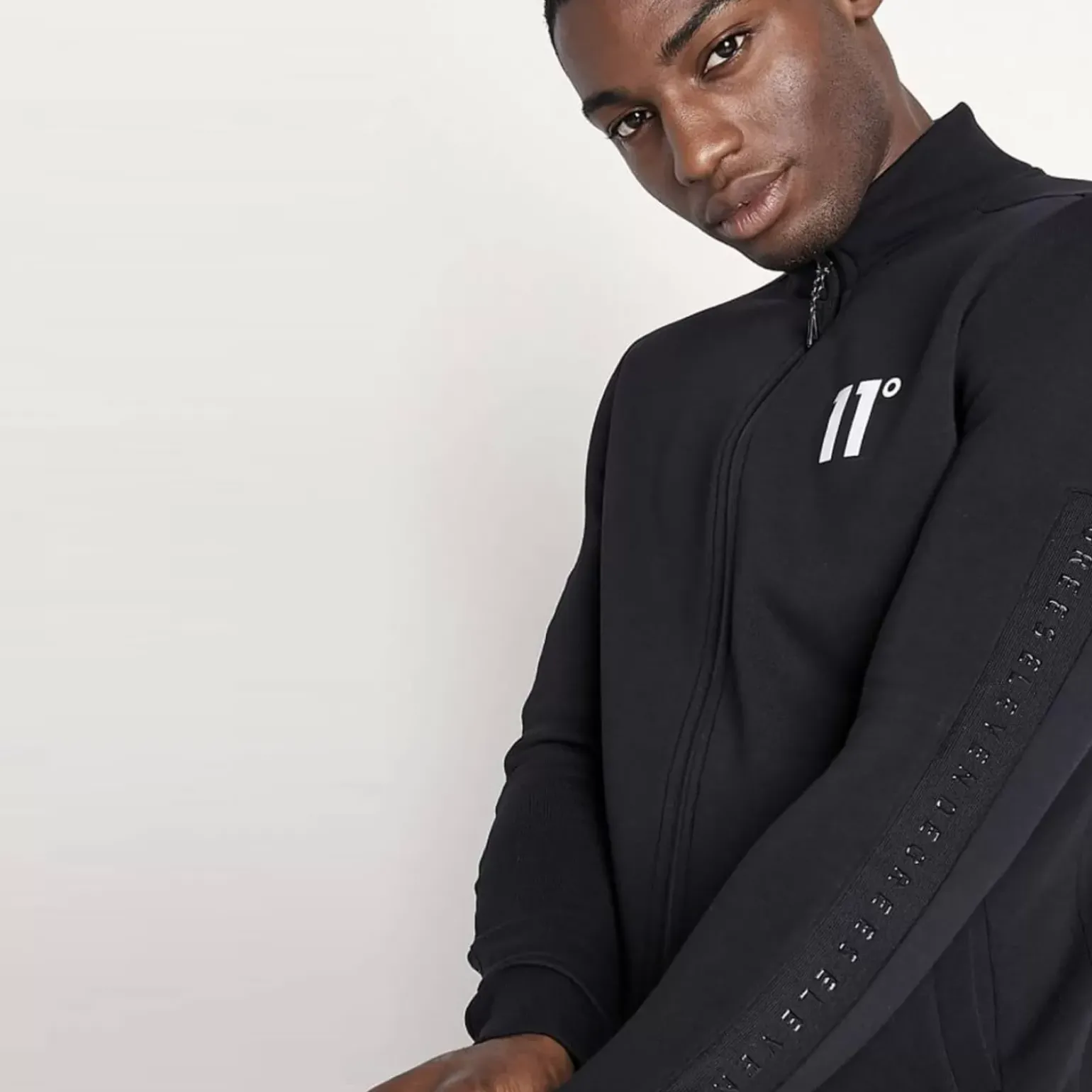 11 Degrees Mesh Tape Funnel Neck Sweatshirt – Black