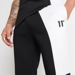 11 Degrees Mixed Fabric Cut And Sew Joggers Regular Fit – Black / White