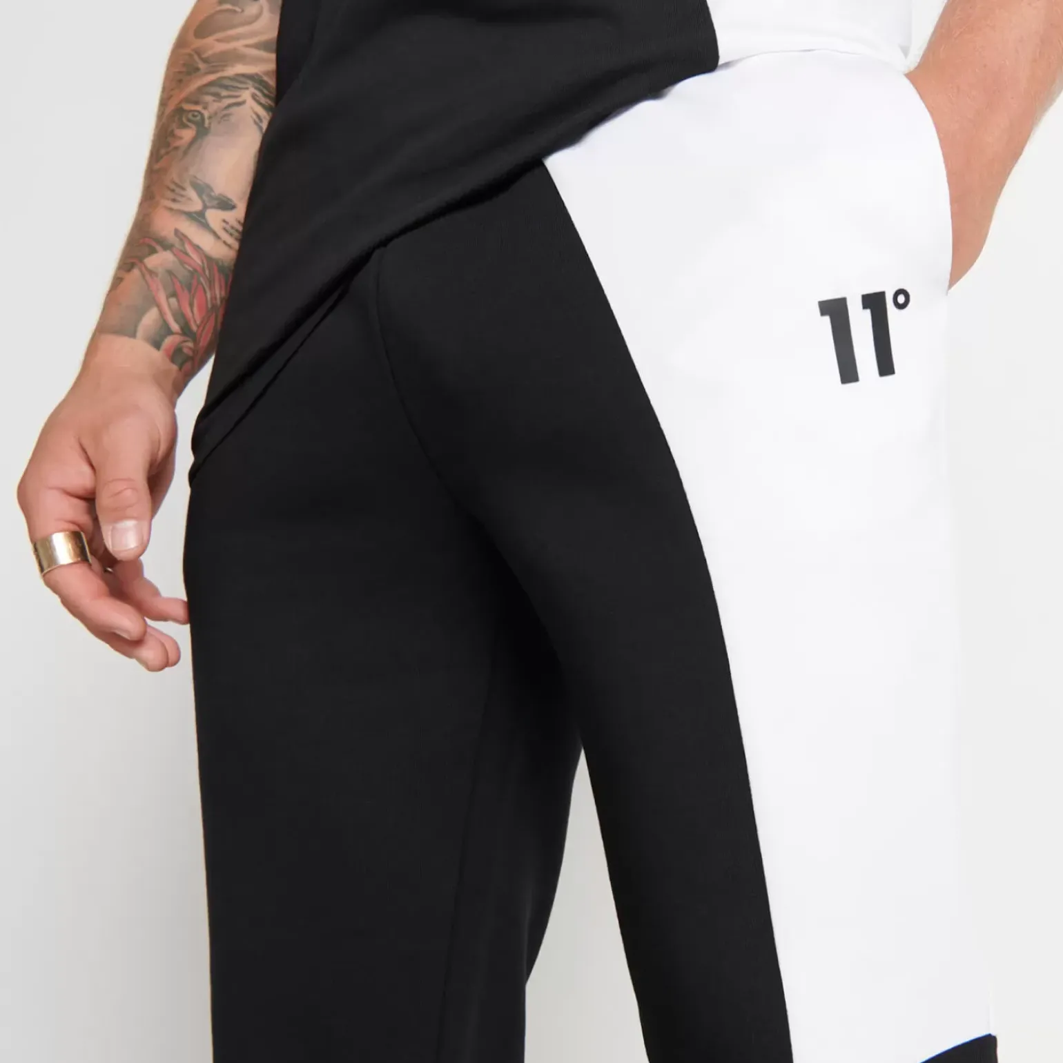 11 Degrees Mixed Fabric Cut And Sew Joggers Regular Fit – Black / White