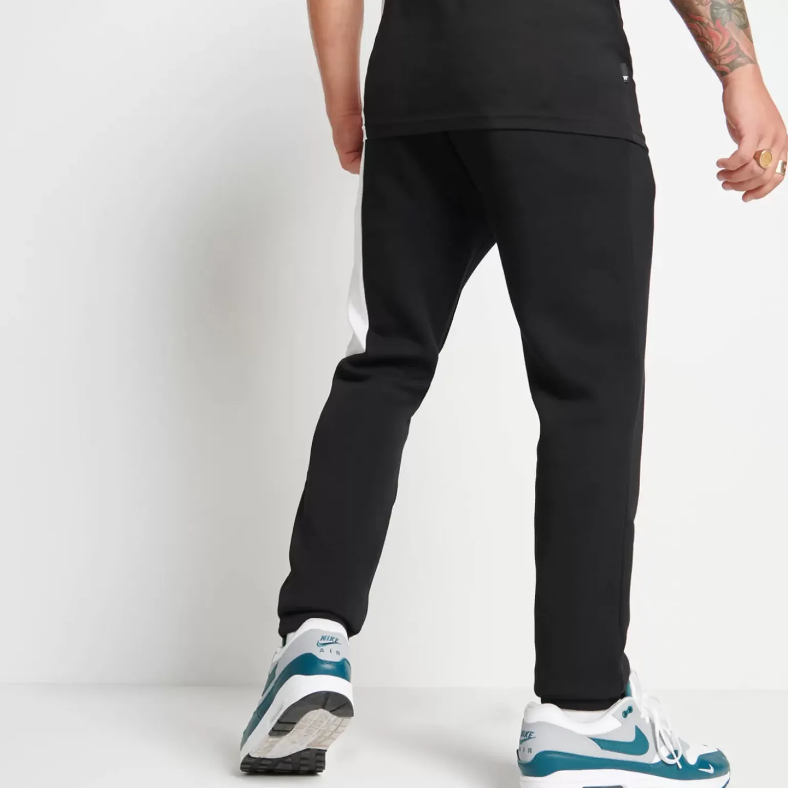 11 Degrees Mixed Fabric Cut And Sew Joggers Regular Fit – Black / White