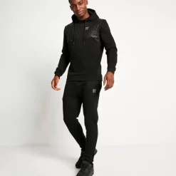 11 Degrees Mixed Fabric Pullover Hoodie – Black