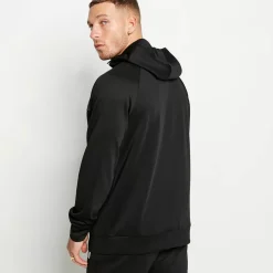 11 Degrees Mixed Fabric Quarter Zip Track Top With Hood – Black/Charcoal