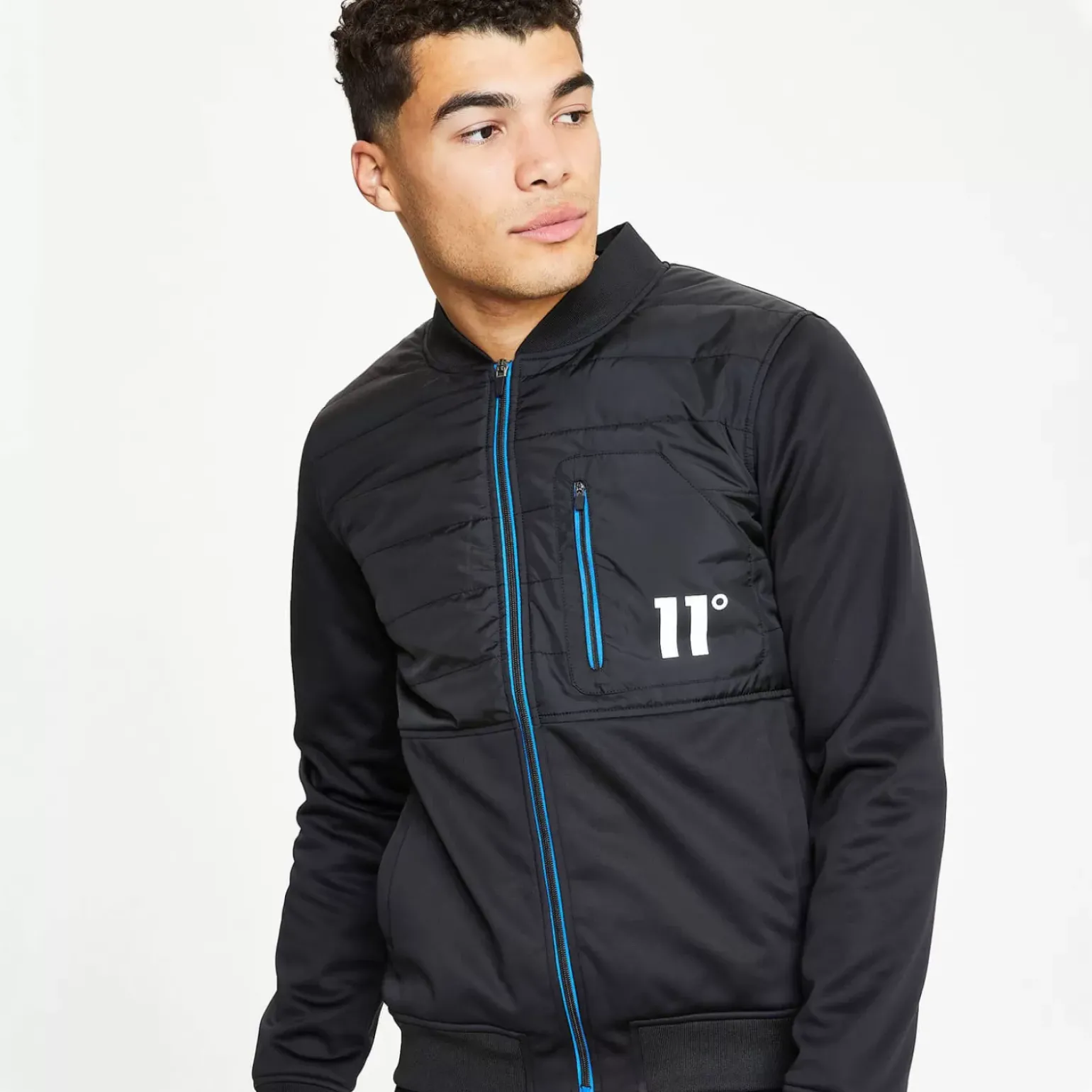 11 Degrees Neoprene Hybrid Bomber Jacket – Black / Skydiver Blue