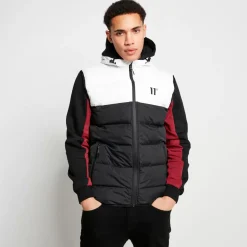 11 Degrees Panelled Block Puffer Gilet With Hood – Black/White