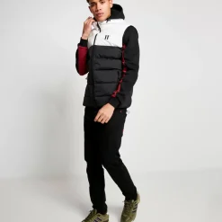 11 Degrees Panelled Block Puffer Gilet With Hood – Black/White