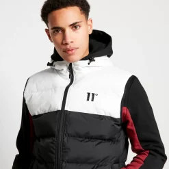 11 Degrees Panelled Block Puffer Gilet With Hood – Black/White