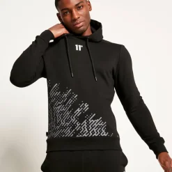 11 Degrees Placement Circuit Print Pullover Hoodie – Black