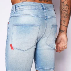 11 Degrees Rip And Repair Skinny Shorts – Stone Wash